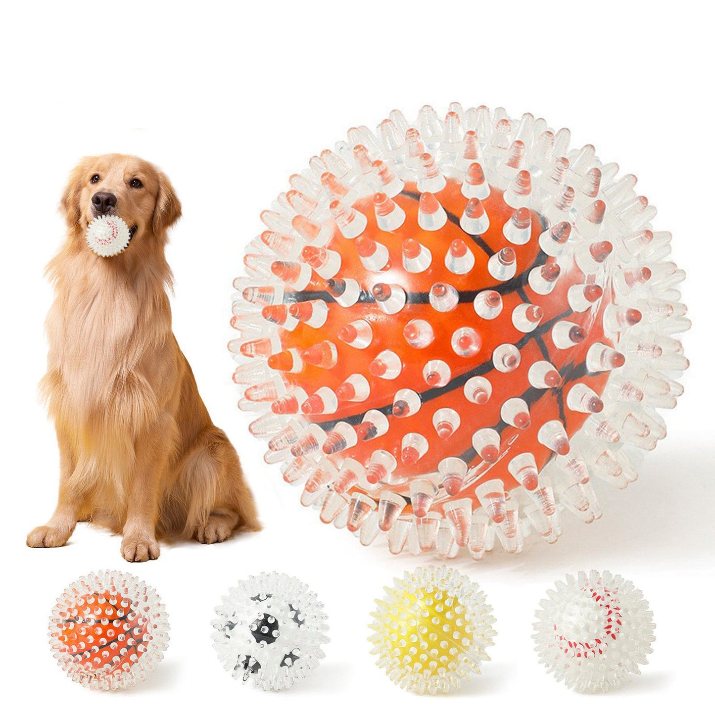 Spiky Squeaky Chew Ball — Teeth-Cleaning Rubber Toy for Medium & Active Dogs